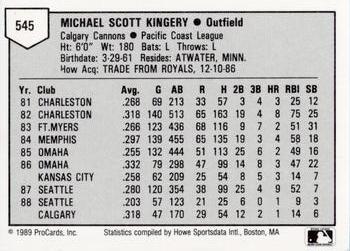 1989 ProCards Minor League Team Sets #545 Mike Kingery Back