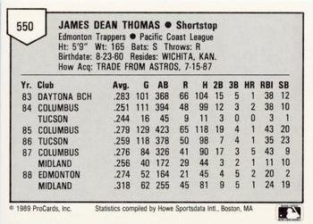 1989 ProCards Minor League Team Sets #550 Jim Thomas Back