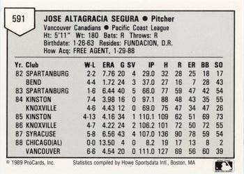 1989 ProCards Minor League Team Sets #591 Jose Segura Back