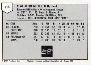 1989 ProCards Minor League Team Sets #716 Keith Miller Back