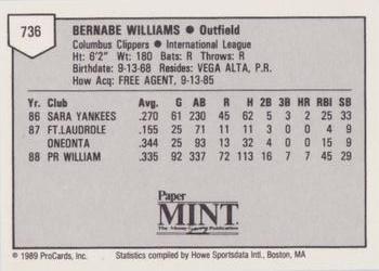 1989 ProCards Minor League Team Sets #736 Bernie Williams Back
