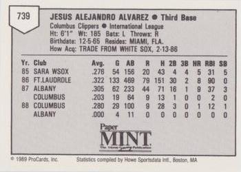 1989 ProCards Minor League Team Sets #739 Chris Alvarez Back