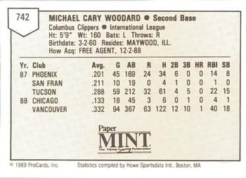 1989 ProCards Minor League Team Sets #742 Mike Woodard Back