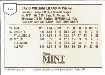 1989 ProCards Minor League Team Sets #750 Dave Eiland Back