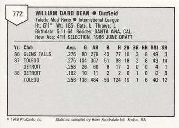1989 ProCards Minor League Team Sets #772 Billy Bean Back