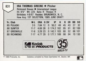 1989 ProCards Minor League Team Sets #831 Tommy Greene Back