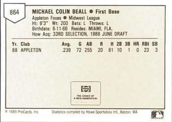 1989 ProCards Minor League Team Sets #864 Mike Beall Back