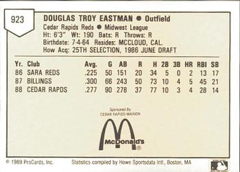 1989 ProCards Minor League Team Sets #923 Doug Eastman Back