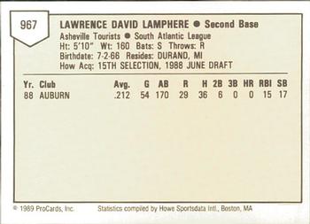 1989 ProCards Minor League Team Sets #967 Lawrence Lamphere Back