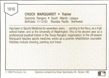 1989 ProCards Minor League Team Sets #1010 Chuck Marquardt Back