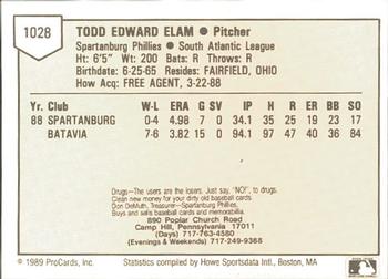 1989 ProCards Minor League Team Sets #1028 Todd Elam Back