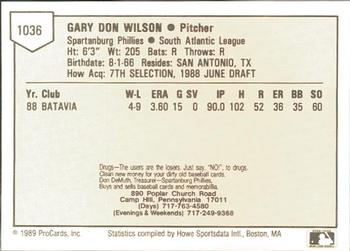 1989 ProCards Minor League Team Sets #1036 Gary Wilson Back