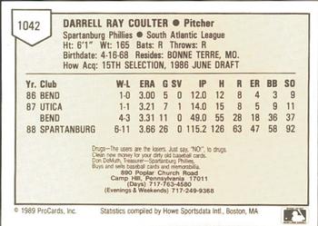 1989 ProCards Minor League Team Sets #1042 Darrell Coulter Back