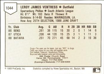 1989 ProCards Minor League Team Sets #1044 Leroy Ventress Back