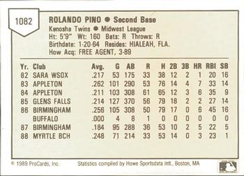 1989 ProCards Minor League Team Sets #1082 Rolando Pino Back