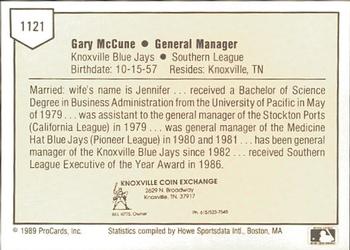 1989 ProCards Minor League Team Sets #1121 Gary McCune Back