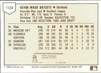 1989 ProCards Minor League Team Sets #1124 Kevin Batiste Back