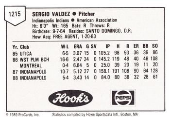 1989 ProCards Minor League Team Sets #1215 Sergio Valdez Back