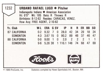 1989 ProCards Minor League Team Sets #1232 Urbano Lugo Back