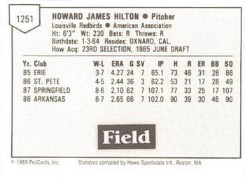 1989 ProCards Minor League Team Sets #1251 Howard HIlton Back