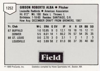 1989 ProCards Minor League Team Sets #1252 Gibson Alba Back