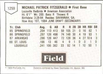 1989 ProCards Minor League Team Sets #1259 Mike Fitzgerald Back