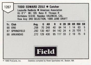 1989 ProCards Minor League Team Sets #1267 Todd Zeile Back