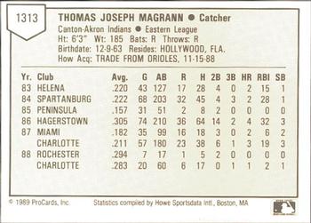 1989 ProCards Minor League Team Sets #1313 Tom Magrann Back