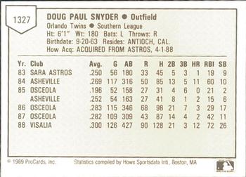 1989 ProCards Minor League Team Sets #1327 Doug Snyder Back