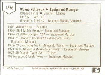 1989 ProCards Minor League Team Sets #1336 Wayne Hattaway Back