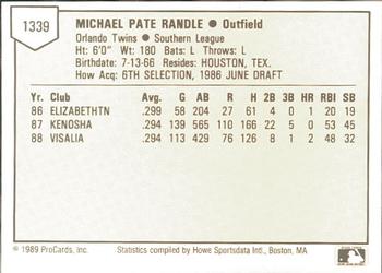 1989 ProCards Minor League Team Sets #1339 Mike Randle Back