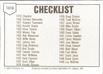1989 ProCards Minor League Team Sets #1419 Checklist Back