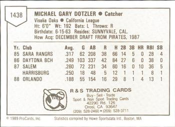 1989 ProCards Minor League Team Sets #1438 Mike Dotzler Back