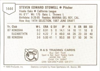 1989 ProCards Minor League Team Sets #1444 Steve Stowell Back