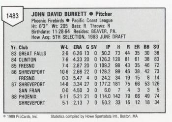 1989 ProCards Minor League Team Sets #1483 John Burkett Back