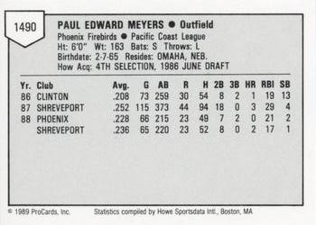 1989 ProCards Minor League Team Sets #1490 Paul Meyers Back