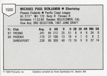1989 ProCards Minor League Team Sets #1500 Mike Benjamin Back