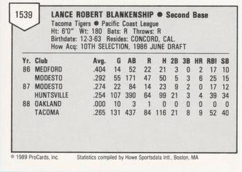 1989 ProCards Minor League Team Sets #1539 Lance Blankenship Back