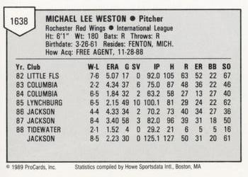 1989 ProCards Minor League Team Sets #1638 Mickey Weston Back
