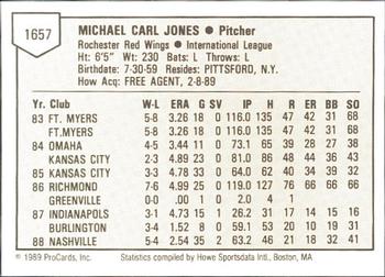 1989 ProCards Minor League Team Sets #1657 Mike Jones Back