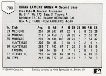 1989 ProCards Minor League Team Sets #1709 Brian Guinn Back