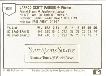 1989 ProCards Minor League Team Sets #1906 Jarrod Parker Back