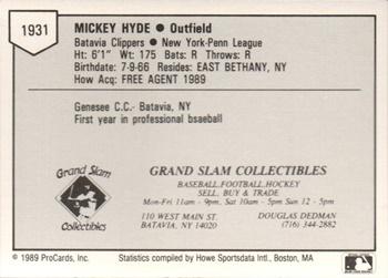 1989 ProCards Minor League Team Sets #1931 Mickey Hyde Back