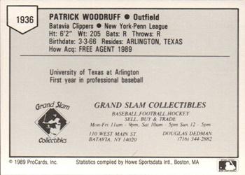 1989 ProCards Minor League Team Sets #1936 Pat Woodruff Back