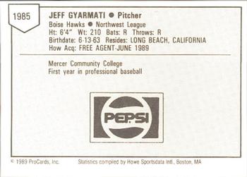 1989 ProCards Minor League Team Sets #1985 Jeff Gyarmati Back