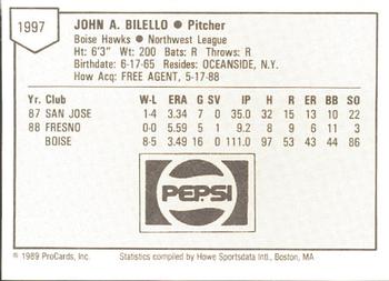 1989 ProCards Minor League Team Sets #1997 John Bilello Back