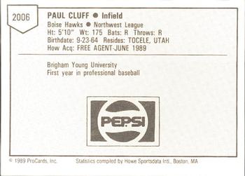 1989 ProCards Minor League Team Sets #2006 Paul Cluff Back