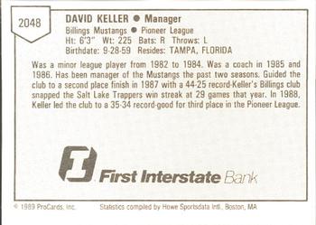 1989 ProCards Minor League Team Sets #2048 David Keller Back