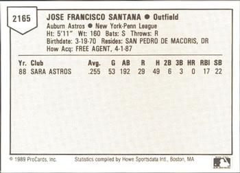 1989 ProCards Minor League Team Sets #2165 Jose Santana Back
