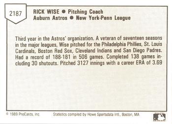 1989 ProCards Minor League Team Sets #2187 Rick Wise Back